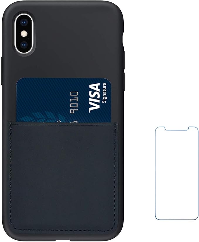 Ultra Slim Liquid Silicone Case Compatible for iPhone Xs/X 10(5.8 inch) with Card Holder Slot Ultra-Slim Thin Soft Wallet Cover Compatible for iPhone XS/X/10 with Screen Protector(Black)