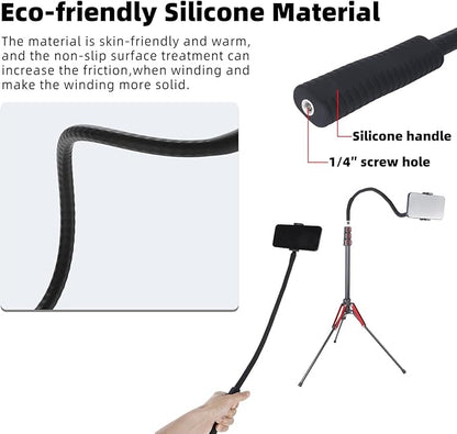 Portable Flexible Phone Holder with Handle for Treadmill, Spin Bike, Stroller, Tripod, Shopping Cart, Desk, Logitech Webcam, 23.6" / 60cm Long Arm Gooseneck Phone Mount for 4.7”- 7" Cell Phones