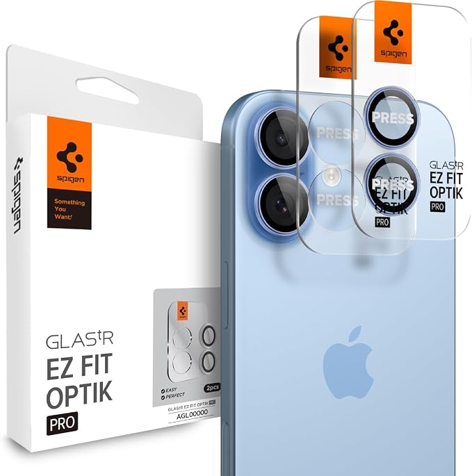 Spigen Camera Lens Screen Protector [GlasTR EZ Fit Optik Pro] Designed for iPhone 17 [Case Friendly] - Mist Blue [2 Pack]