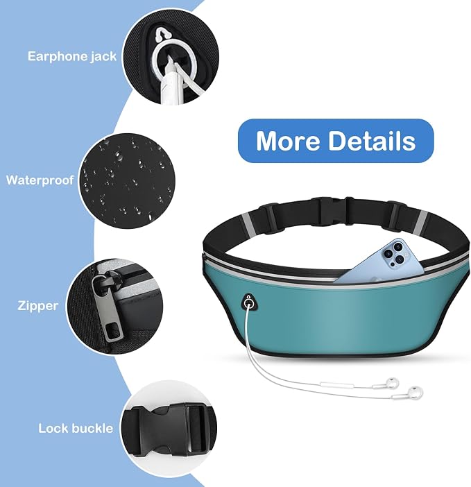 UltraSlim Fanny Packs for Women Men Slim Running Belt Waist Pack Runners Bag Waterproof Money Belt (Blue)