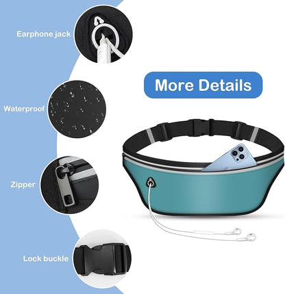 UltraSlim Fanny Packs for Women Men Slim Running Belt Waist Pack Runners Bag Waterproof Money Belt (Blue)