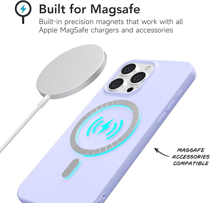 for iPhone 15 Pro Max Case Silicone Compatible with Magsafe Case, Ultra Slim Thin Magnetic Phone Cases Mag Safe, Cute Soft Rubber Gel Matte Wireless Charging Cover for Women, Purple Lavender