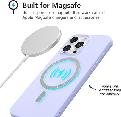 for iPhone 16 Pro Case Silicone Compatible with Magsafe Case, Ultra Slim Thin Magnetic Phone Cases Mag Safe, Cute Soft Rubber Gel Matte Plain Wireless Charging Cover for Women, Purple Lavender