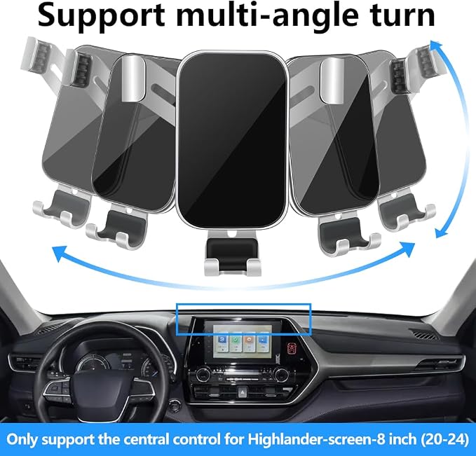 Car Phone Holder for Toyota Highlander 2020 2021 2022 2023 2024 2025 2026 L LE XLE XSE [ 8 inch Touch Screen ]Auto Interior Accessories Best Cell Phones Mount Cellphone Mobile Navigation Stand