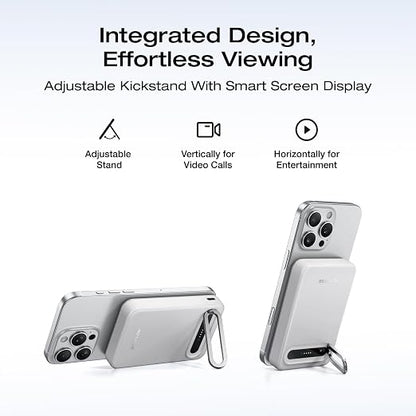 EF ECOFLOW Rapid Mag Power Bank, Qi2 Certified 15W Ultra-Fast MagSafe-Compatible Portable Charger, 10,000mAh Magnetic Power Charger with Foldable Stand, for iPhone 17/16/15.