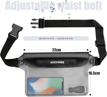 ECHTPower 2-Pack Waterproof Pouch Bag, Waterproof Fanny Pack, Waterproof Dry Bag with Adjustable Waist Strap for Beach Swimming Kayaking Floating Boating