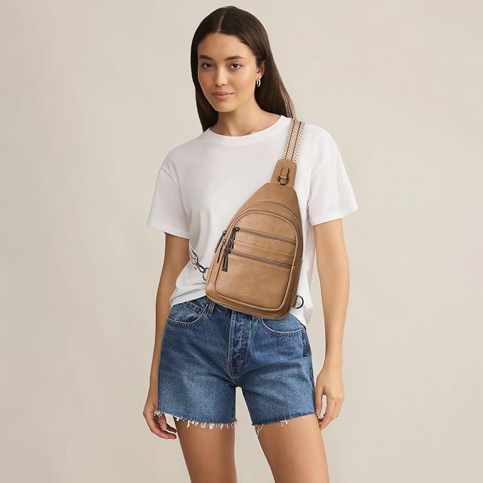 Leresas Sling Bag for Women Cross Body Purse Fanny Pack Sling Backpack Vegan Leather Over Shoulder Crossbody Handbag Travel Gifts Tan