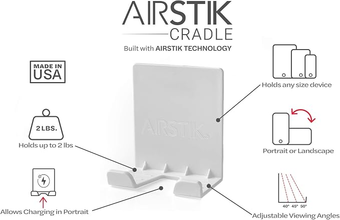AIRSTIK Cell Phone Holder for Glass Shower, Mirror & Window | Suction Mount Universal Modular New Removable Back Plate | Reusable Waterproof for Bathroom, Kitchen, Dorm, Gym Made in USA (Black)