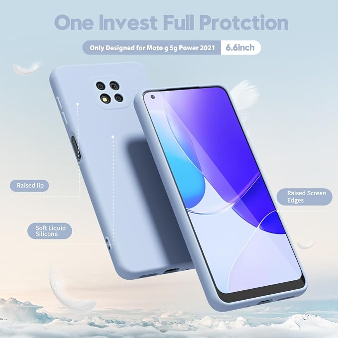oakxco for Motorola Moto G Power 2021 Phone Case Liquid Silicone, Thin Slim Soft Rubber Gel TPU Plain Simple Cover for Women Girl Cute, Matte Solid Color, Light Blue