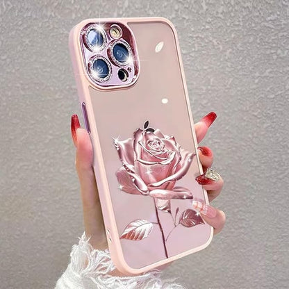 for iPhone 17 Pro Fairy Rose Clear Case,Cute Flower Floral with Glitter Bling Sparkly Camera Lens Protector TPU Bumper Shockproof Women Girls Slim Protective Case for iPhone 17 Pro 6.3", Pink