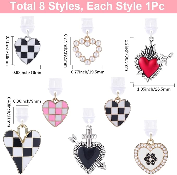 8Pcs Charms for E-Reader 8 Styles Heart Dust Plug Charm Compatible with Type C Charging Port Kindle Phone Accessories Gift for Book Lover Readers Men Women Halloween