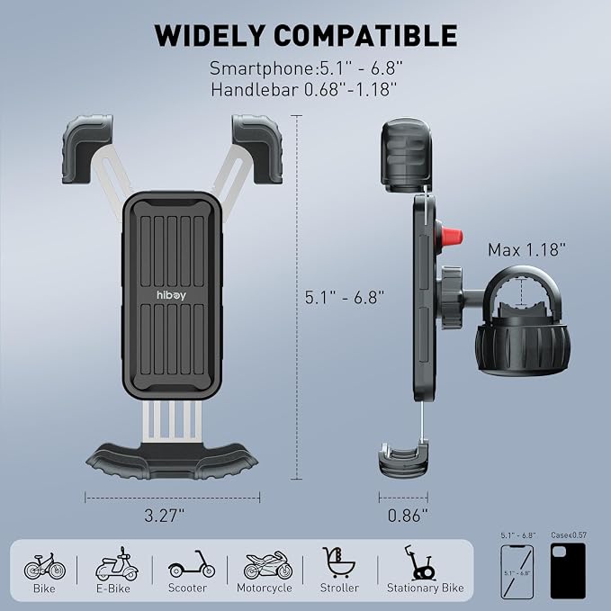 Hiboy Bike Phone Holder, 360° Rotation Adjustable Motorcycle Phone Mount,Bicycle Scooter Handlebar Phone Clip for 5.1" - 6.8" Smartphones