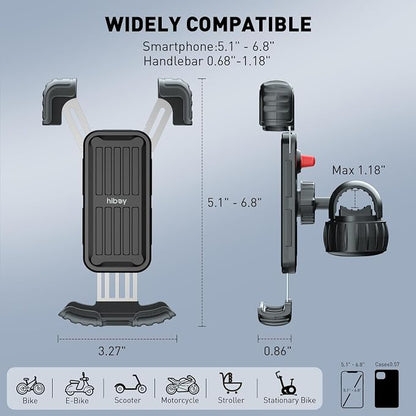 Hiboy Bike Phone Holder, 360° Rotation Adjustable Motorcycle Phone Mount,Bicycle Scooter Handlebar Phone Clip for 5.1" - 6.8" Smartphones
