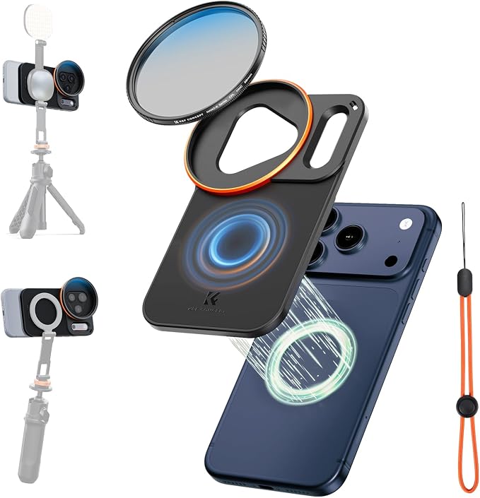K&F CONCEPT Double-Sided Magnetic Lens Filter Mount Adapter with 58mm CPL Filter, Compatible with iPhone 17 Pro Max and 58mm Threaded Filters, CPL Filter Compatible with iPhone Camera Lens