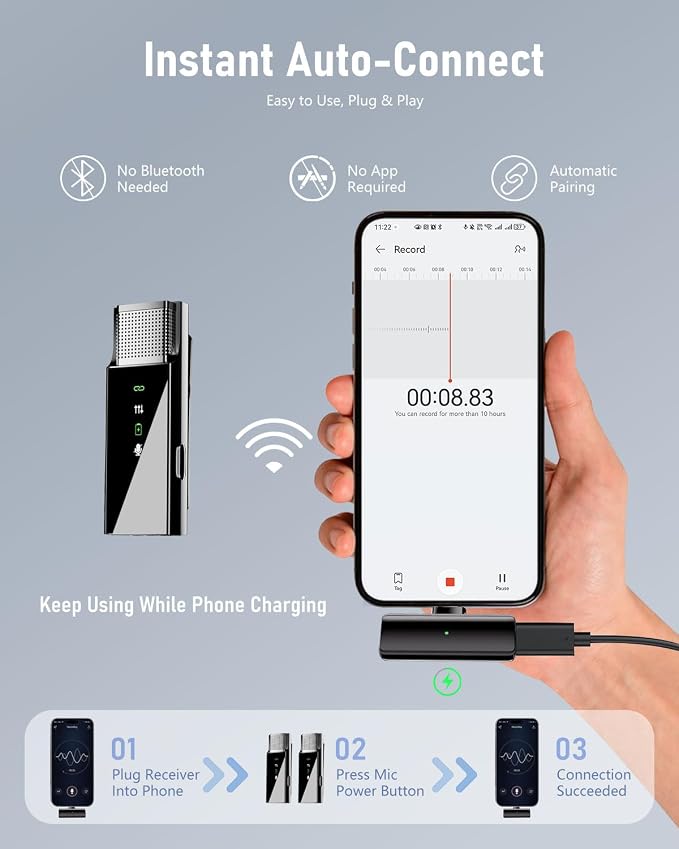 4 Wireless Lavalier Microphone for iPhone Android Phone PC, Pro Lapel Mic System with USB-C/Lightning, 48KHz 24Bit, Noise Cancelling, Reverb for Video Recording Podcast Stream Vlog