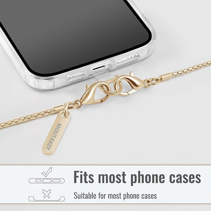 MOUTAKEY Metal Cell Phone chain Crossbody Phone lanyard with 2 Tether Tabs Detachable iPhone Chain Crossbody Strap,Non-rusting,Solid,iPhone Lanyard for Women Girls Travel Shopping Party Camping