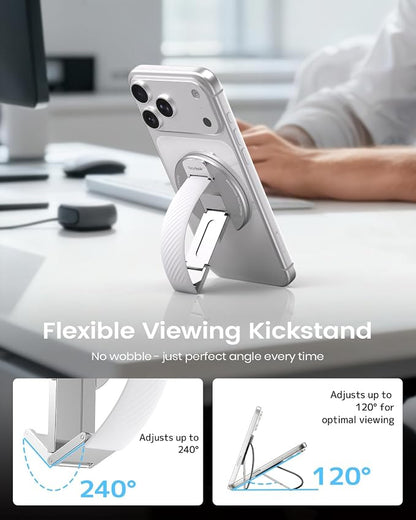 2026 Klearlook for MagSafe Phone Grip with Silicone Finger Strap, Removable Magnetic Phone Ring Holder with Adjustable Kickstand, Finger Phone Ring Grip for iPhone 17/16/15/14/13/12 Series, White