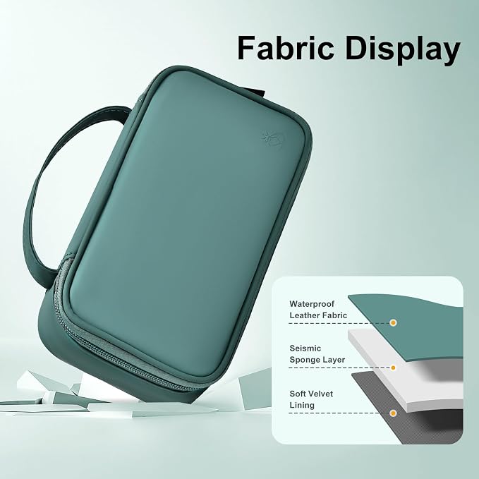 Portable Charger Organizer Travel Case Shockproof Power Bank case for Anker/Jackery/RAV/20000/30000mAh Power Bank Leather Electronic Case for PowerCore (Deep Green, Single Layer-Large)