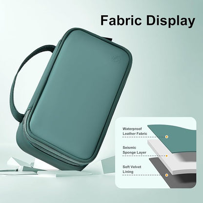 Portable Charger Organizer Travel Case Shockproof Power Bank case for Anker/Jackery/RAV/20000/30000mAh Power Bank Leather Electronic Case for PowerCore (Deep Green, Single Layer-Large)