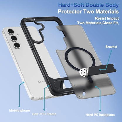 RMOCR for Samsung Galaxy S26 Case with Screen Protector+Lanyard Wrist Strap,Magnetic Translucent Matte Rugged Slim Phone Cover Built in Invisible Kickstand [Fit for MagSafe],2026 Black