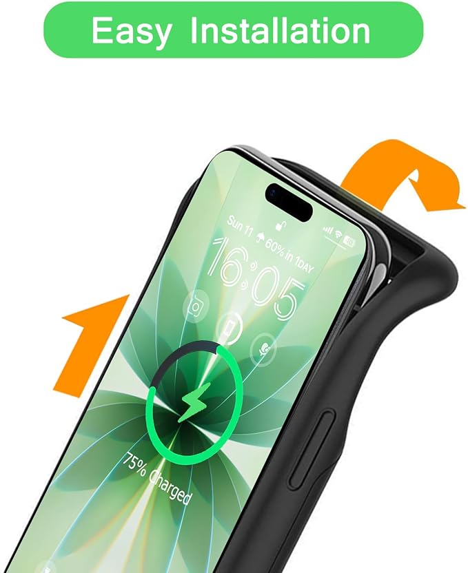 Wireless Charging Case for iPhone 17, 10000mAh High Capacity Portable Rechargeable Protective Extended Battery Case Qi Wireless Charging with iPhone 17(6.3 inch) Extended Battery Charger Case (Black)