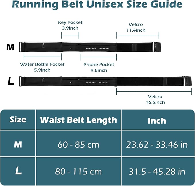 Lsnisni Slim Running Belt for Men and Women, Running Waist Pack with Water Bottle & Towel, Multi Pocket Fanny Pack - Phone Holder, Adjustable for Running, Climbing - Large