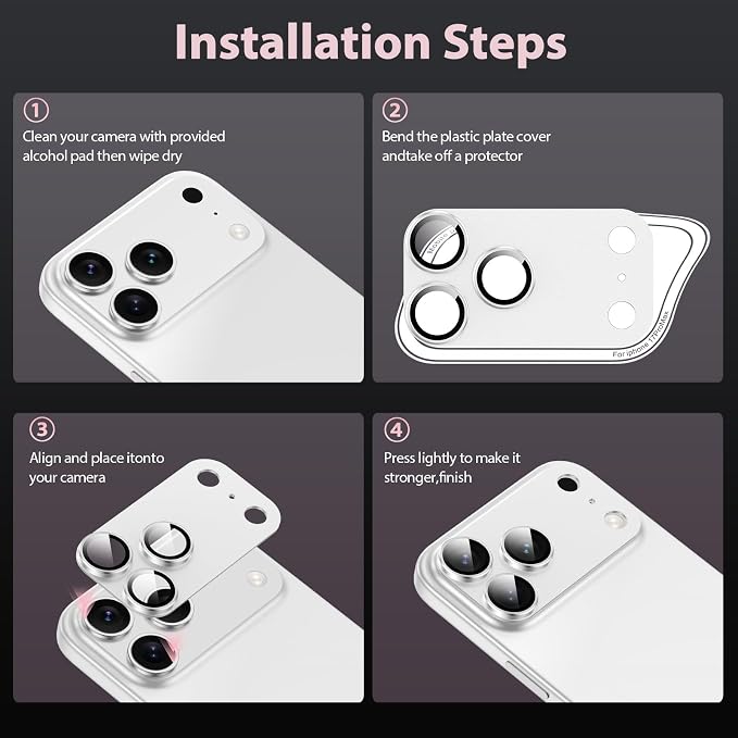 for iPhone 17 Pro Camera Lens Protector, [Anti-Scratch] [Ultra HD Clear] [Strong Adhesion] Metal Aluminum Alloy Tempered Glass Camera Screen Cover(Silver)