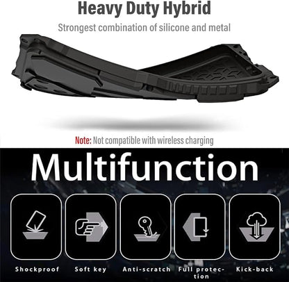 Armor Phone Case for iPhone 15 Pro Military Grade Drop Tested 360 Full Protection Cover Heavy Duty Hybrid Metal Bumper Built-in Silicone Shockproof Dustproof with Screen Protector - Black