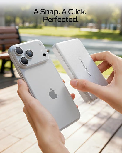 MOVE SPEED 0.5'' 10,000mAh Magnetic Power Bank, Alloy-Design MagSafe Portable Charger,Fast Charging Magsafe Battery Pack for iPhone 16/15/14/13/12,Travel Essential,Oyster White