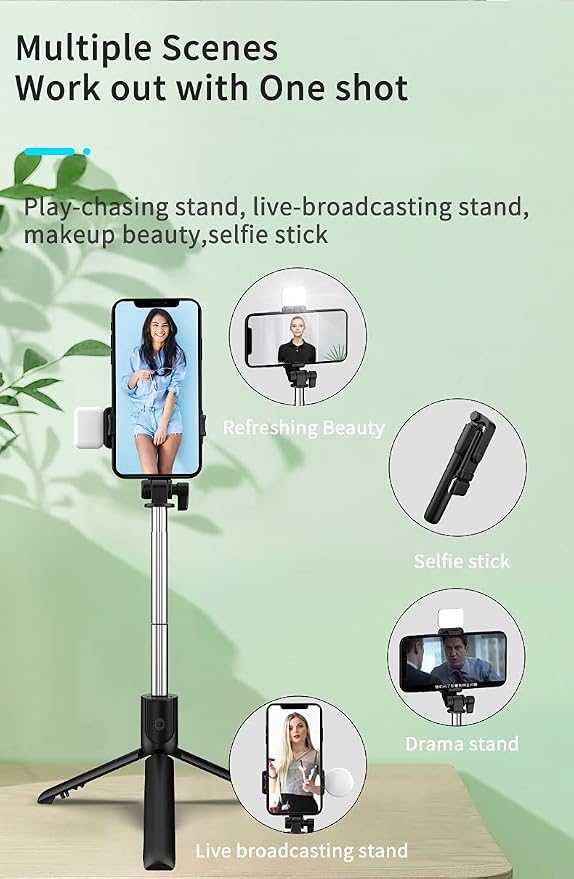 Tianle Selfie Stick with Fill Light, 40 Inch Phone Tripod Extendable Cell Phone Tripod Stand with Wireless Remote and Phone Holder Compatible with iPhone Android for Selfie, Video Recording, Photo