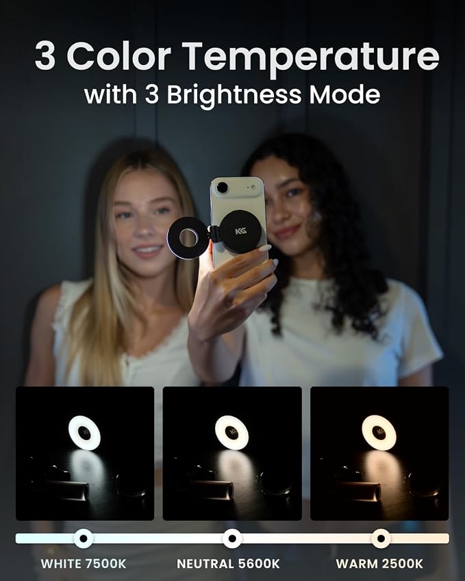 KraftGeek Magnetic Selfie Light for iPhone, Portable Phone Ring Light with Rechargeable Battery, Compact LED Phone Light for Travel, Video Recording, Vlogging