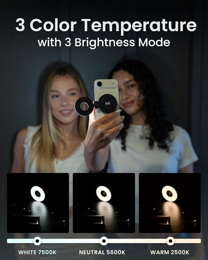 KraftGeek Magnetic Selfie Light for iPhone, Portable Phone Ring Light with Rechargeable Battery, Compact LED Phone Light for Travel, Video Recording, Vlogging