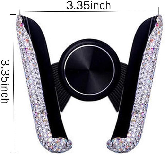 SUNCARACCL Bling Car Phone Holder Mini Dash Air Vent Automatic Phone Mount Universal 360°Adjustable Crystal for Women and Girls (White)
