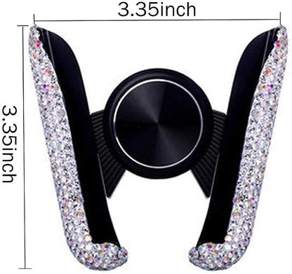 SUNCARACCL Bling Car Phone Holder Mini Dash Air Vent Automatic Phone Mount Universal 360°Adjustable Crystal for Women and Girls (White)