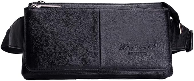Hebetag Leather Fanny Pack Waist Pouch for Men Women Outdoor Travel Sports Hunting Hiking Camping Casual Hip Bum Belt Cell Phone Purse Wallet Pouch, Black