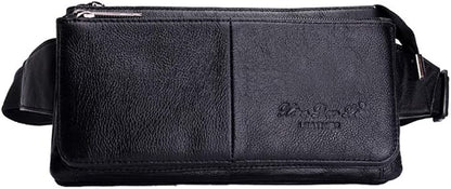 Hebetag Leather Fanny Pack Waist Pouch for Men Women Outdoor Travel Sports Hunting Hiking Camping Casual Hip Bum Belt Cell Phone Purse Wallet Pouch, Black