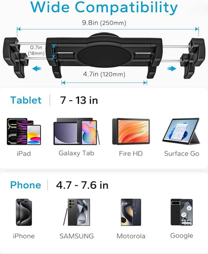 GDZN Tesla Back Seat Tablet Holder, 1-Second Install Seat-Back Wedge Mount for Model 3/Y, Metal Ball Head 360° Rotation iPad Holder for Kids Travel, Fits 4.7-13" iPad Pro/Air/Mini, Galaxy Tab, iPhone