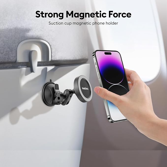 MAGJIEYX Magnetic Suction Cup Phone Holder, Car Phone Mount for Wall/Mirror, Portable Stand for Your Car/Gym/Kitchen/Bathroom/Makeup, Compatible with iPhone 16/15/14/13/12/Mag Safe Case & Android