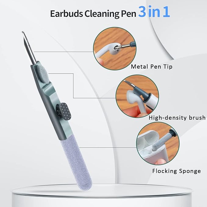Airpod Cleaner Kit, Earbud Cleaning Kit for Airpods Pro 1 2 3,Multi-Function Cleaning Pen with Soft Brush Flocking Sponge, Suitable for Bluetooth Headset, Charging Box, Mobile Phone,Earbud (1Pcs)