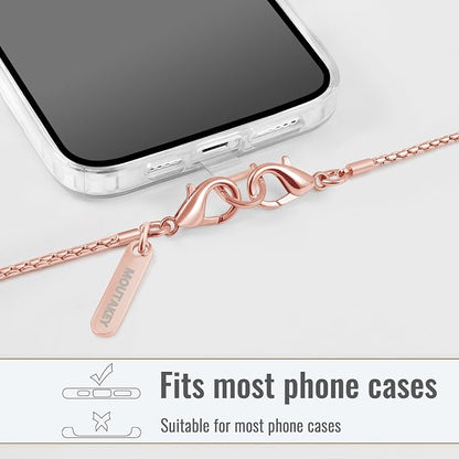 MOUTAKEY Metal Cell Phone chain Crossbody Phone lanyard with 2 Tether Tabs Detachable iPhone Chain Crossbody Strap,Non-rusting,Solid,iPhone Lanyard for Women Girls Travel Shopping Party Camping