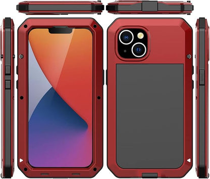 Marrkey for iPhone 14 Case, 360 Full Body Protective Cover Heavy Duty Shockproof Tough Armour Aluminum Alloy Metal Case with Silicone Built-in Screen Protector for Apple iPhone 14 6.1 Inch - Red