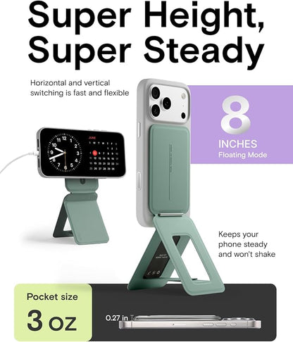 MOFT Phone Stand, Magnetic Phone Tripod Stand Stain-Resistant MOVAS Leather & Angle Adjustment & Strong Magnets Tripod for iPhone 17/16/15/14/13/12 (Included Metal Ring)-Seafoam