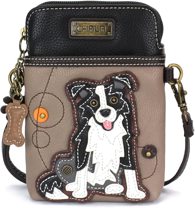 CHALA Dog Collection Cell Phone Crossbody Purse-Women PU Leather/Canvas Multicolor Handbag with Adjustable Strap
