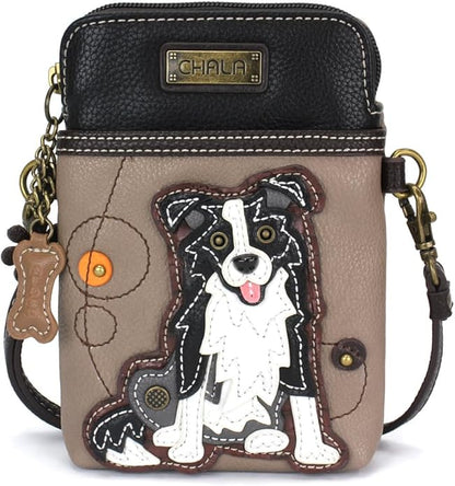 CHALA Dog Collection Cell Phone Crossbody Purse-Women PU Leather/Canvas Multicolor Handbag with Adjustable Strap