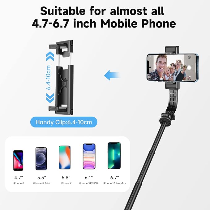 UTEBIT Phone Tripod & Selfie Stick with Light & Remote, 42" Extendable Selfie Stick Cell Phon Travel Tripod Stand Compatible with iPhone Android, Camera, 360° Rotation & Wireless Remote Control, Black