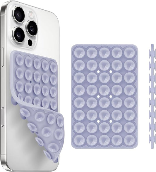 QxbBox Silicone Suction Cup Phone Case Mount Double Sided, Hands-Free Strong Grip Holder for Selfies and Videos,Silicon Sticky Phone Grip with Higher Suction Power for Cell Phone Lavender