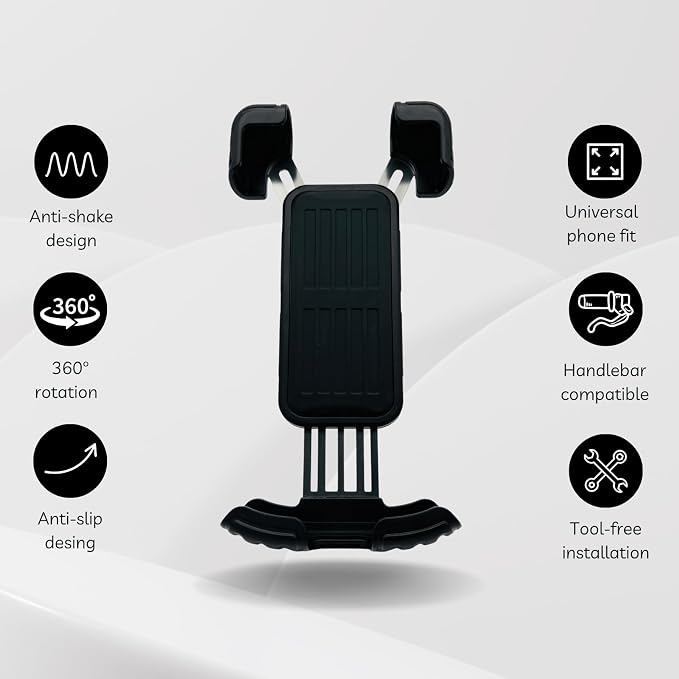 Bike Phone Holder, Phone Holder for Bike, Phone Holder Handlebar, Phone Mount, 360° Handlebar Mount with Secure Lock, Anti-Vibration Pads, Quick-Release Clamp, Fits 4.7″–6.8″ Smartphones