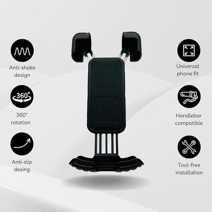 Bike Phone Holder, Phone Holder for Bike, Phone Holder Handlebar, Phone Mount, 360° Handlebar Mount with Secure Lock, Anti-Vibration Pads, Quick-Release Clamp, Fits 4.7″–6.8″ Smartphones