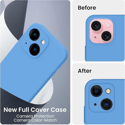 FireNova Designed for iPhone 15 Case, Silicone Upgraded [Camera Protection] Phone Case with [2 Screen Protectors], Soft Anti-Scratch Microfiber Lining Inside, 6.1 inch, Blue