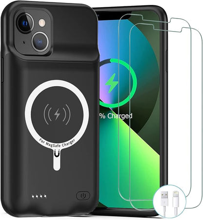 Battery Case for iPhone 13, [Upgraded] 10000mAh Rechargeable Portable Charging Case with Wireless Charging Compatible for iPhone 13 (6.1 inch) with Carplay Extended Battery Pack Charger Case (Black)